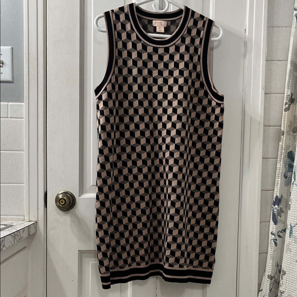 Camila Coelho Black and Cream Geometric Mini Dress